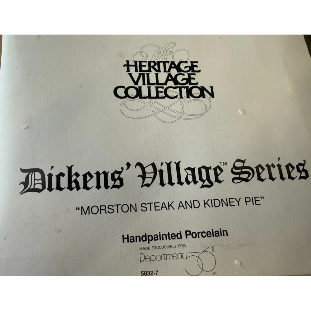 Dept 56 Dickens Village Morston Steak & Kidney Pie Porcelain Building 1995
